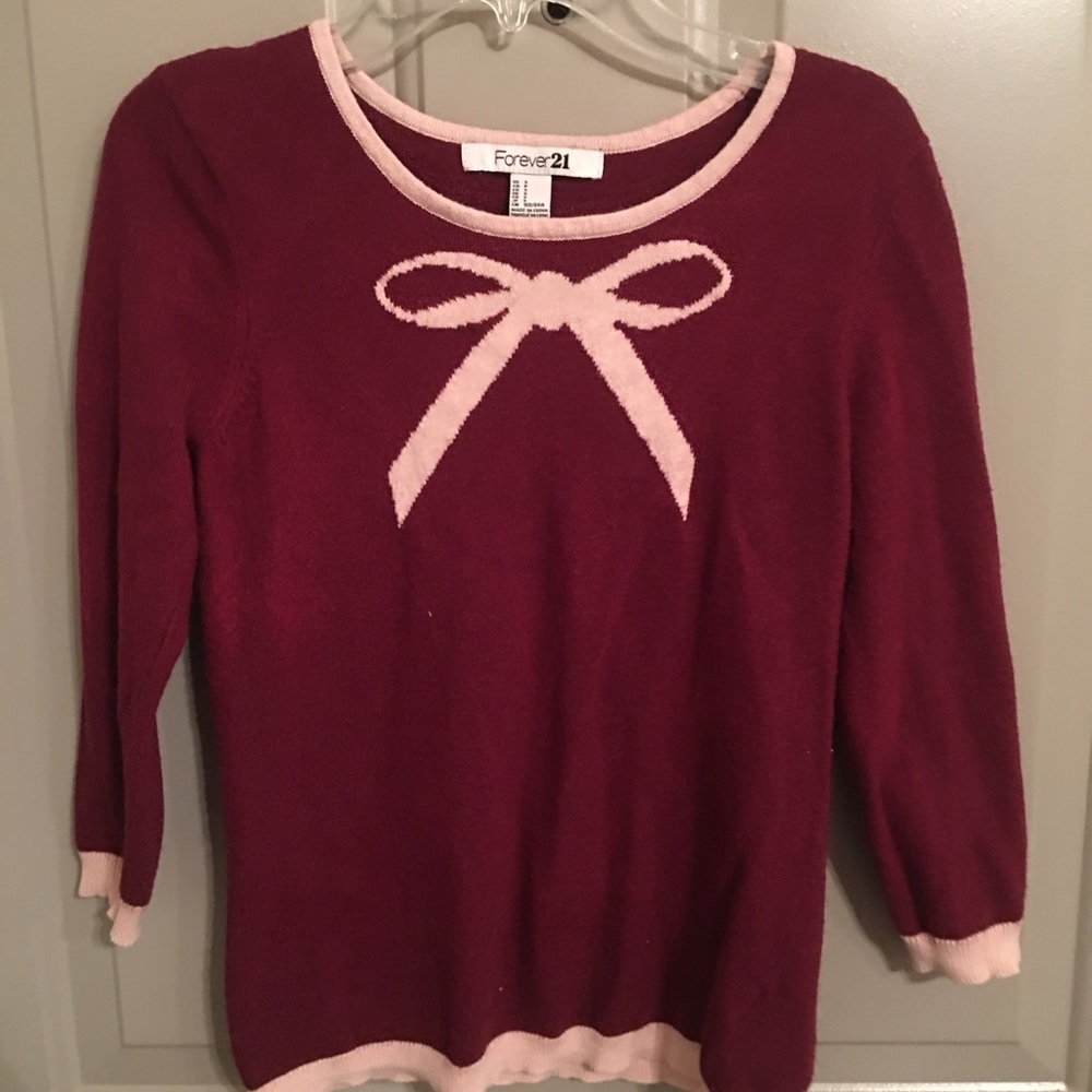 Forever21 Burgundy/Mauve Bow Sweater Small